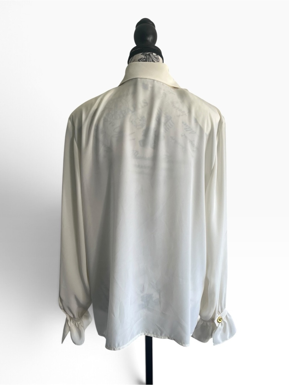 VINTAGE 80s White Ivory Ruffle Jabot Blouse Victorian Romantic Secretary Gothic - Picture 4 of 6